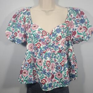Vineyard Vines Size L Tisbury Floral Puff Sleeve Top NWT
